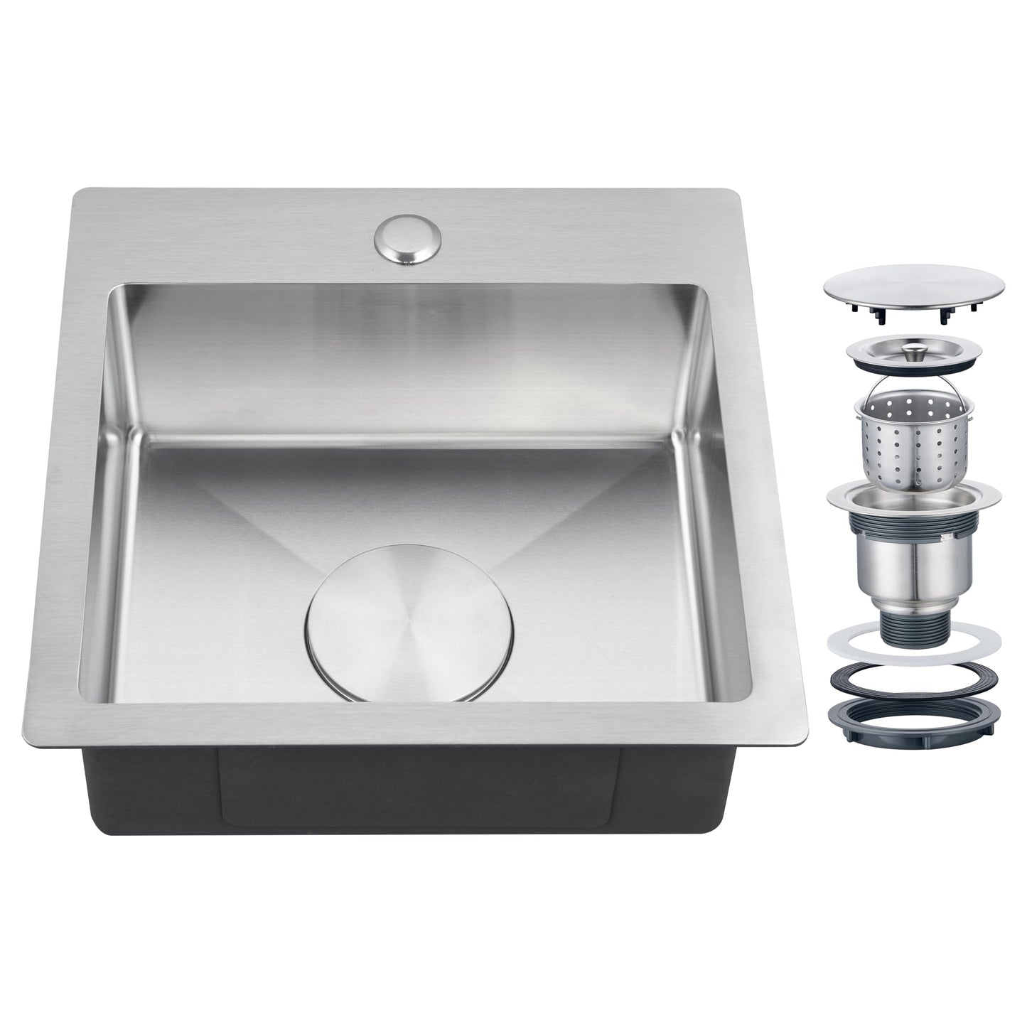 LBTBDBN 15x15 inch Small Kitchen Sink - Drop In Bar Sink for RV, Wet Bar & Compact Spaces, Brushed Stainless Steel 18 Gauge Topmount Single Bowl Utility Sink