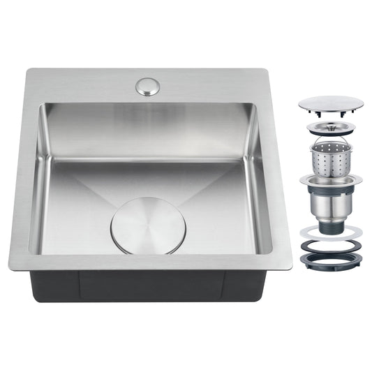 LBTBDBN 15x15 inch Small Kitchen Sink - Drop In Bar Sink for RV, Wet Bar & Compact Spaces, Brushed Stainless Steel 18 Gauge Topmount Single Bowl Utility Sink