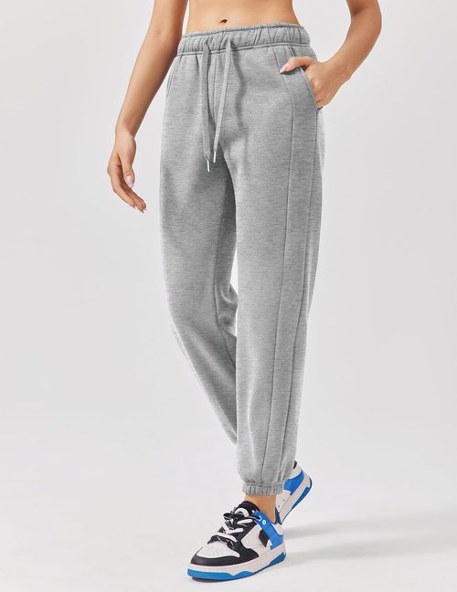 PINSPARK Womens Fleece Sweat Pants High Waisted Jogger Sweatants Casual Cinch Bottom Athletic Pants with Pockets Warm Workout Running Pants PL Heather Grey
