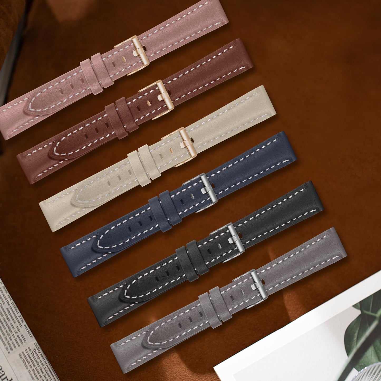 Slim Leather Watch Bands Compatible with Garmin Forerunner 570 42mm/Vivoactive 6/5/3/Venu Sq 2/Venu Sq/Forerunner 165,20mm Wristband,Replacement Stylish Slim Wristband Strap for Women Men Black