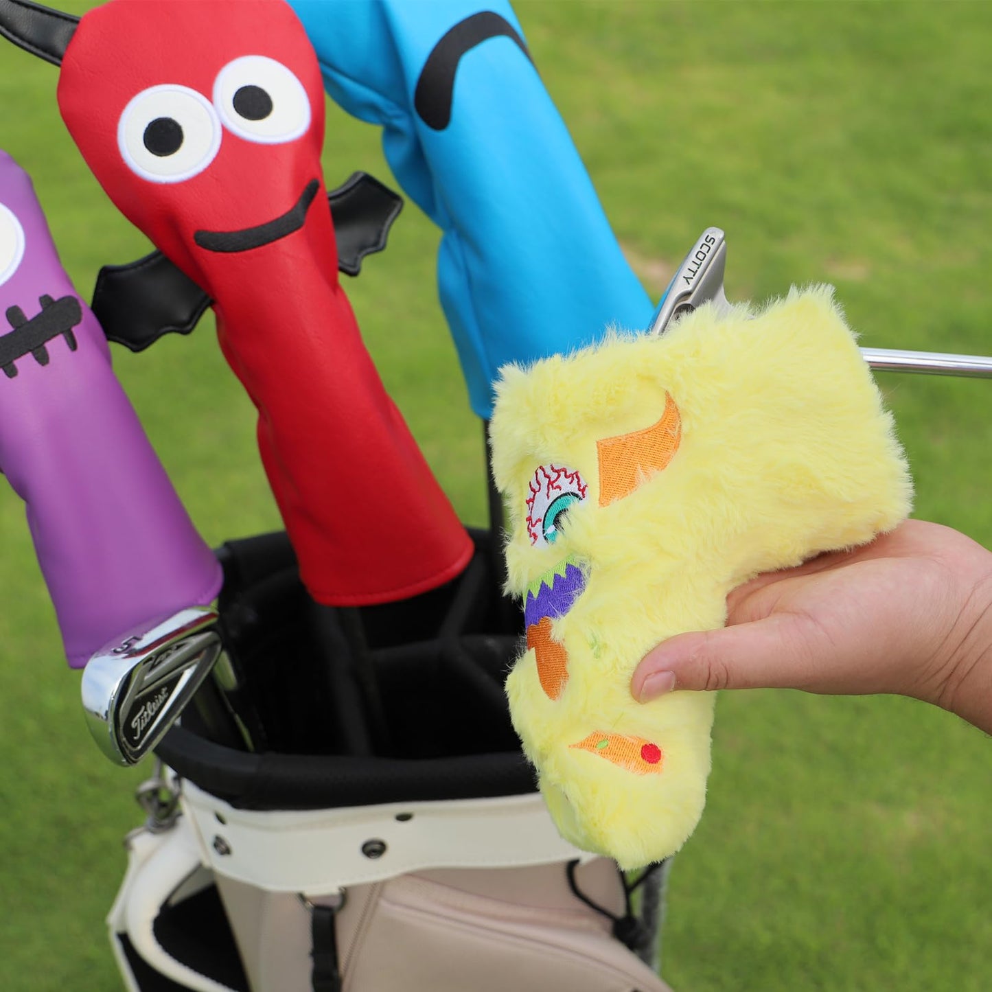 Golf Mallet Putter Headcover, Premium Leather Golf Club Protector - Mallet Putter Cover with Magnetic Closure for Most Brand Golf Blade Putter Cover (Plush Monster)