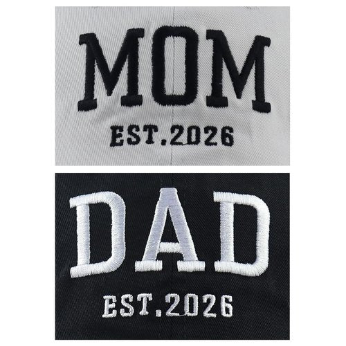 New Parents Gifts for Couple, 2PCS EST 2026 Mom and Dad Hats, Mama Papa Baseball Cap, Mothers Fathers Day Birthday Gifts for New Dad Mom Husband Wife
