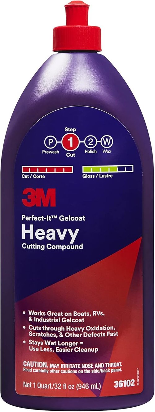 3M Perfect-It Gelcoat Heavy Cutting Compound - Fast Marine Oxidation Remover for Boat & RV Gelcoat, 1 Quart