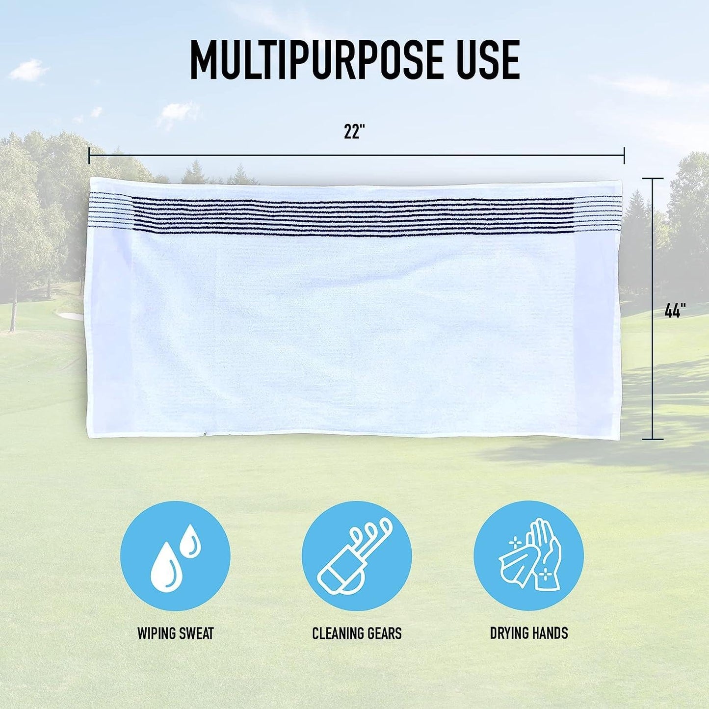 E9 GOLF Caddy Towel - Large 22" x 44" Caddie Style Golf Towel Design, Use The Same Golf Towel That Tour Players Use, Simple, Clean Design, White with Black Stripes