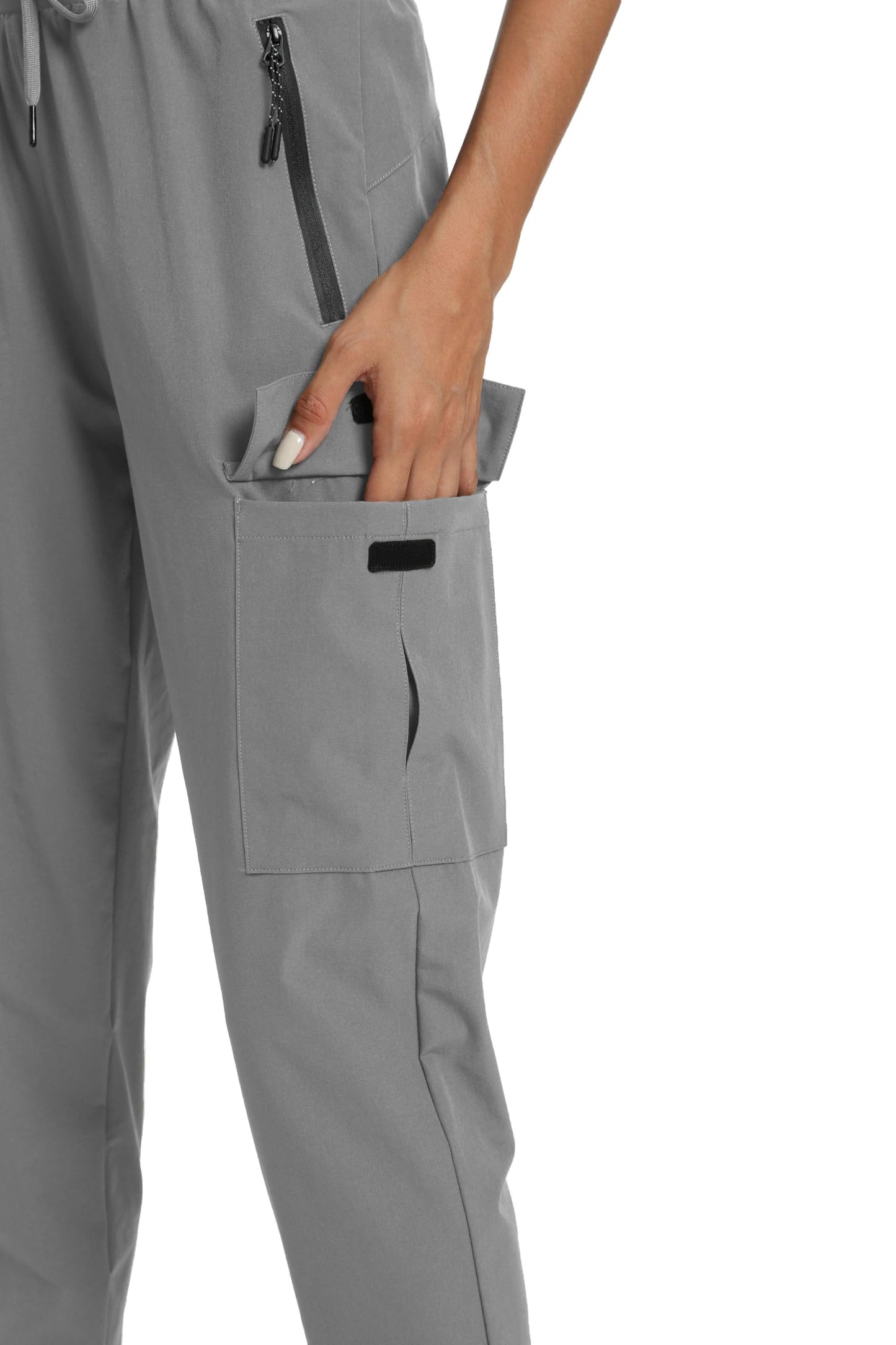 Rrosseyz Womens Cargo Pants with Pockets-Lightweight Quick Dry Water Resistant Hiking Pants for Travel Casual Athletic and Outdoor(Light Grey,M)