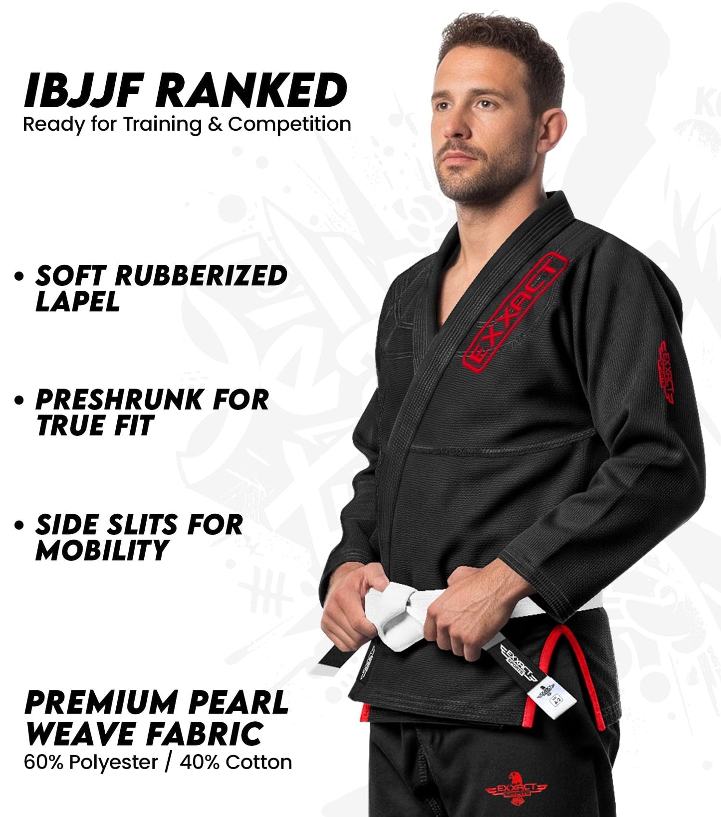 Exxact Sports BJJ Gi Men, Lightweight IBJJF Legal Jiu Jitsu Gi with Preshrunk Fabric & Free Belt for Training & Competition (Black, A5)