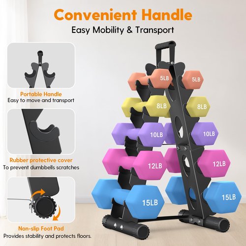 AmazeFan 5 Tier | 3-Tier Dumbbell Rack Stand Only, A-Frame Design Weight Rack with Handle, Weights Metal Strength Training Dumbbells Storage Rack for Home Gym Space Saver (Dumbells not Included) (Black, 5 Tier)