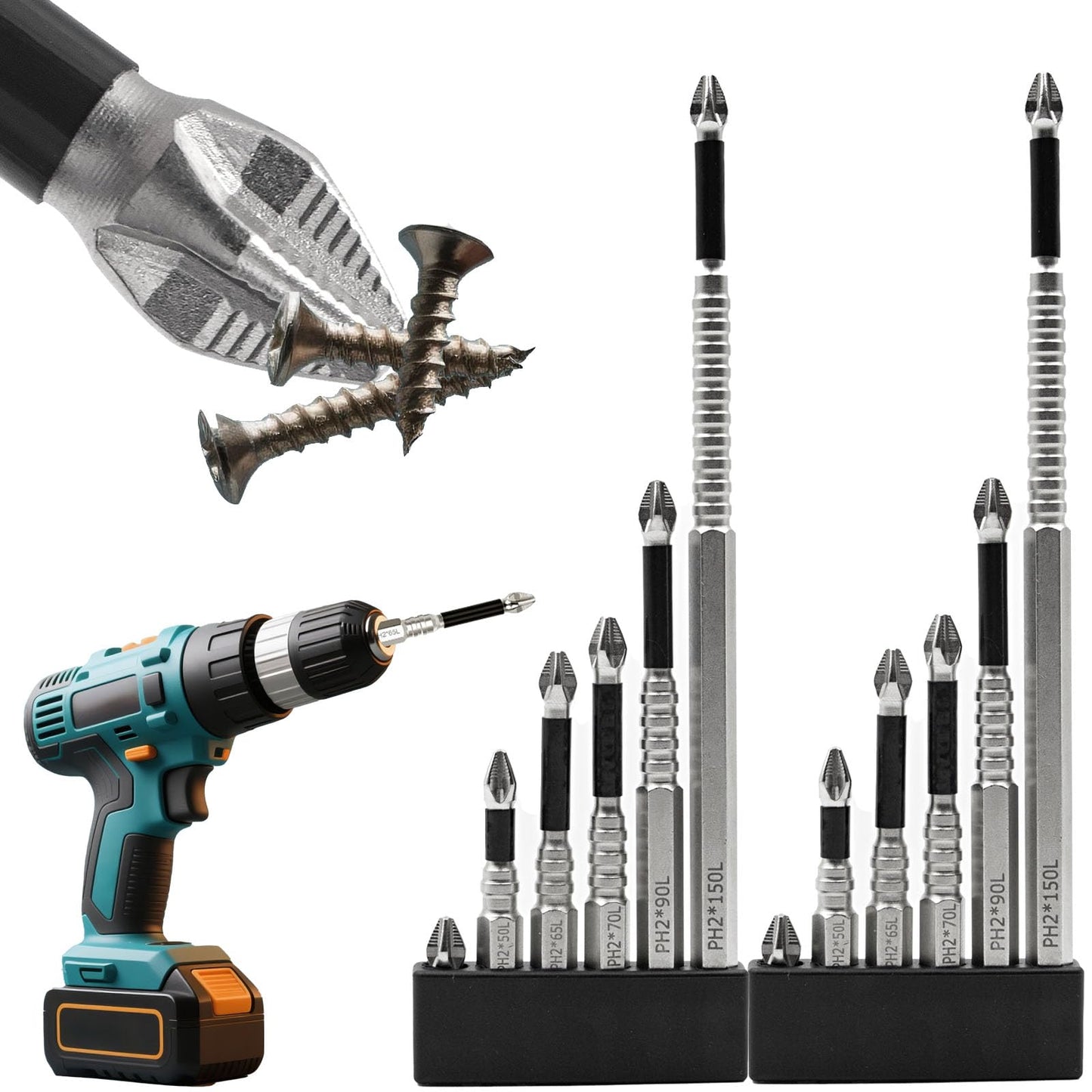 High Magnetic Drill Bit Set: K5 Impact Resistant Anti-Slip Bits, Non-Slip Alloy Steel for Impact Drivers, DIY/Pro Use 6pcs (25-150mm)