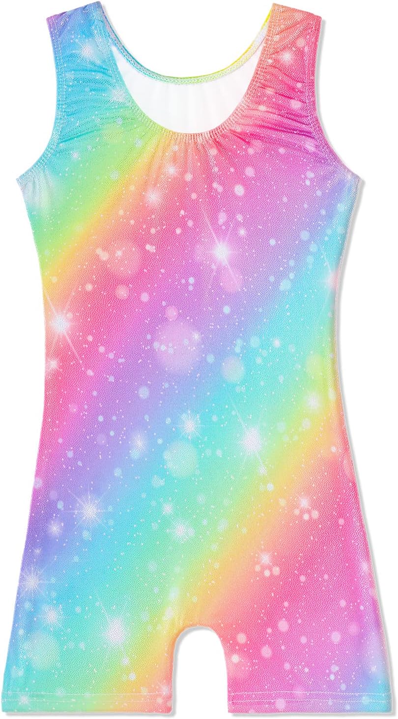 Skiennix Leotards for Girls - Shiny Mermaid Unicorn Design | Toddler Dance Biketards in Blue & Hot Pink