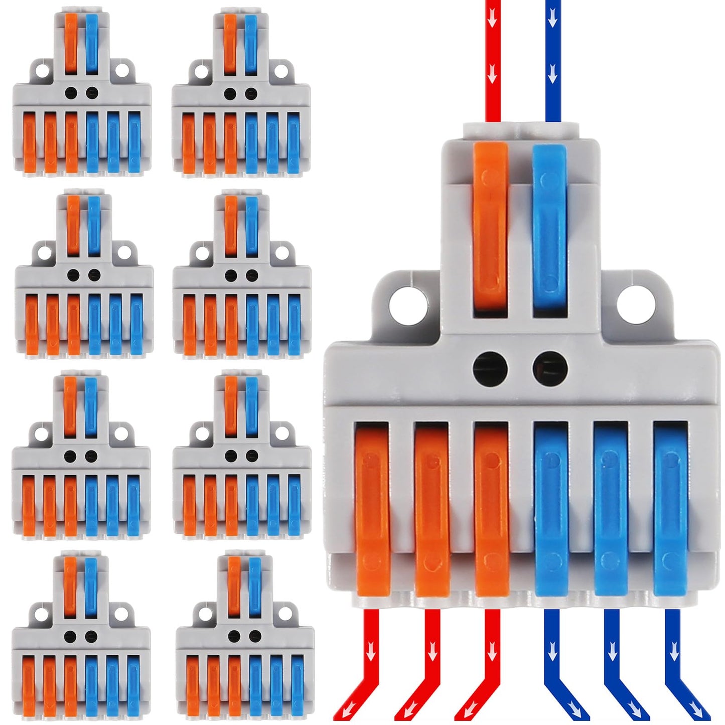 MELIFE 10PCS Lever Wire Connectors, 2 in 6 Out Quick Wire Connectors, Electrical Lever Nuts Wire Connectors Push-in Conductor Terminal Block AWG 28-12