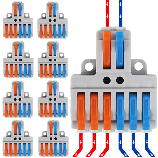 MELIFE 10PCS Lever Wire Connectors, 2 in 6 Out Quick Wire Connectors, Electrical Lever Nuts Wire Connectors Push-in Conductor Terminal Block AWG 28-12