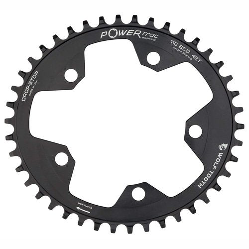 Wolf Tooth Elliptical 110 BCD Gravel/CX/Road Bike Oval Chainrings (42 Tooth, Drop Stop B, PowerTrac)