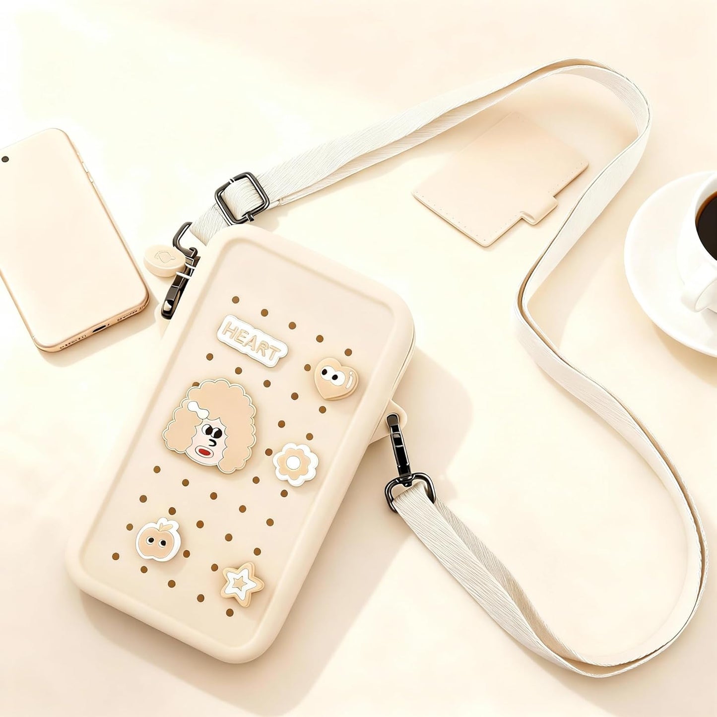 Skiennix Silicone Crossbody Bag - DIY Charm Compatible, Waterproof & Lightweight Phone Purse | Beige