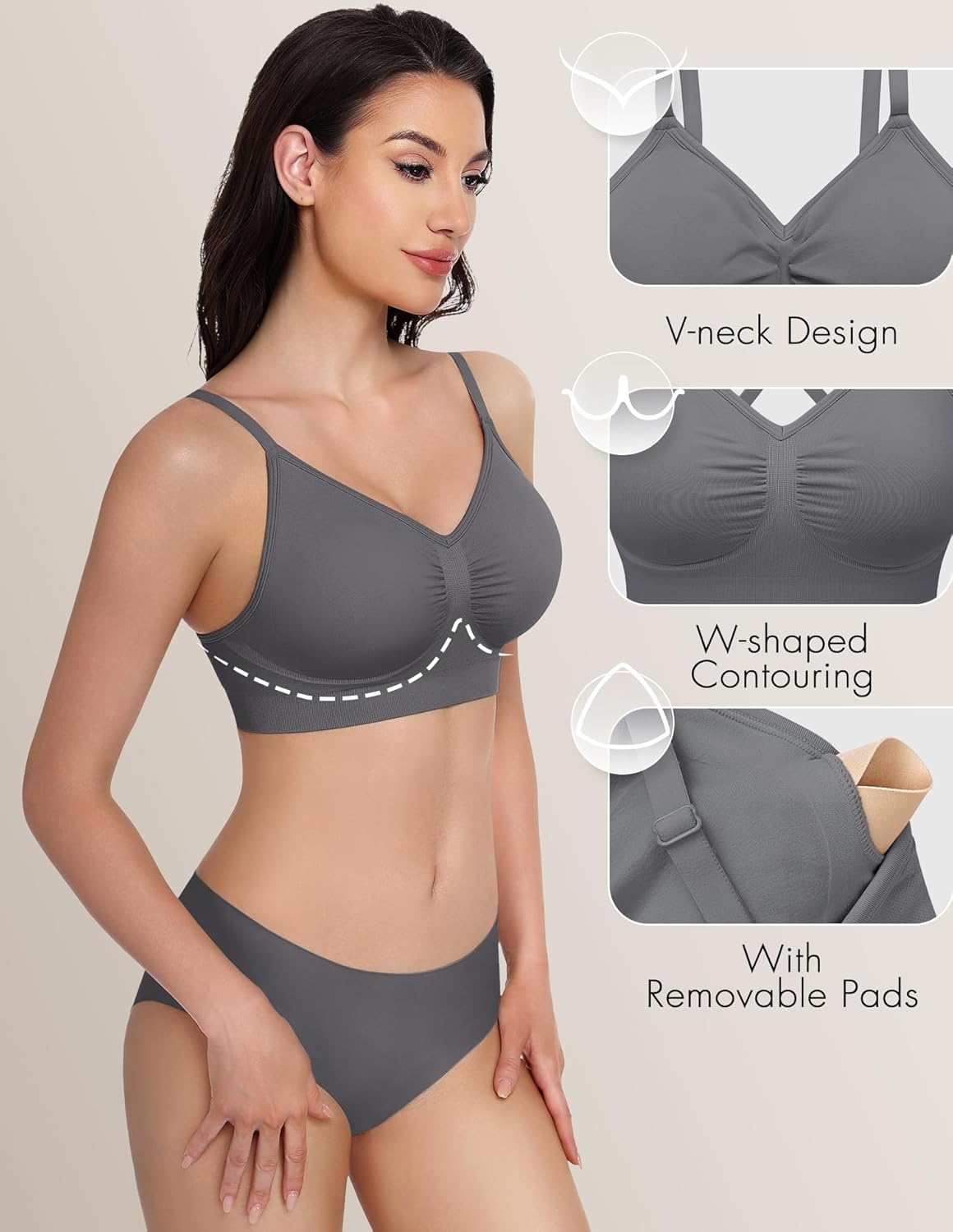 WANAYOU Wireless Bralettes for Women - Comfortable No Underwire Push-Up Everyday Bra
