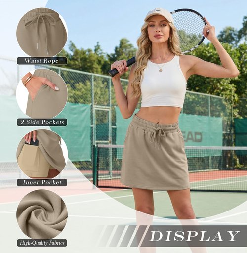 GRECERELLE Skirt for Women Athletic Skort with Built-in Shorts and Pockets for Golf Tennis Workout (Black, Medium)