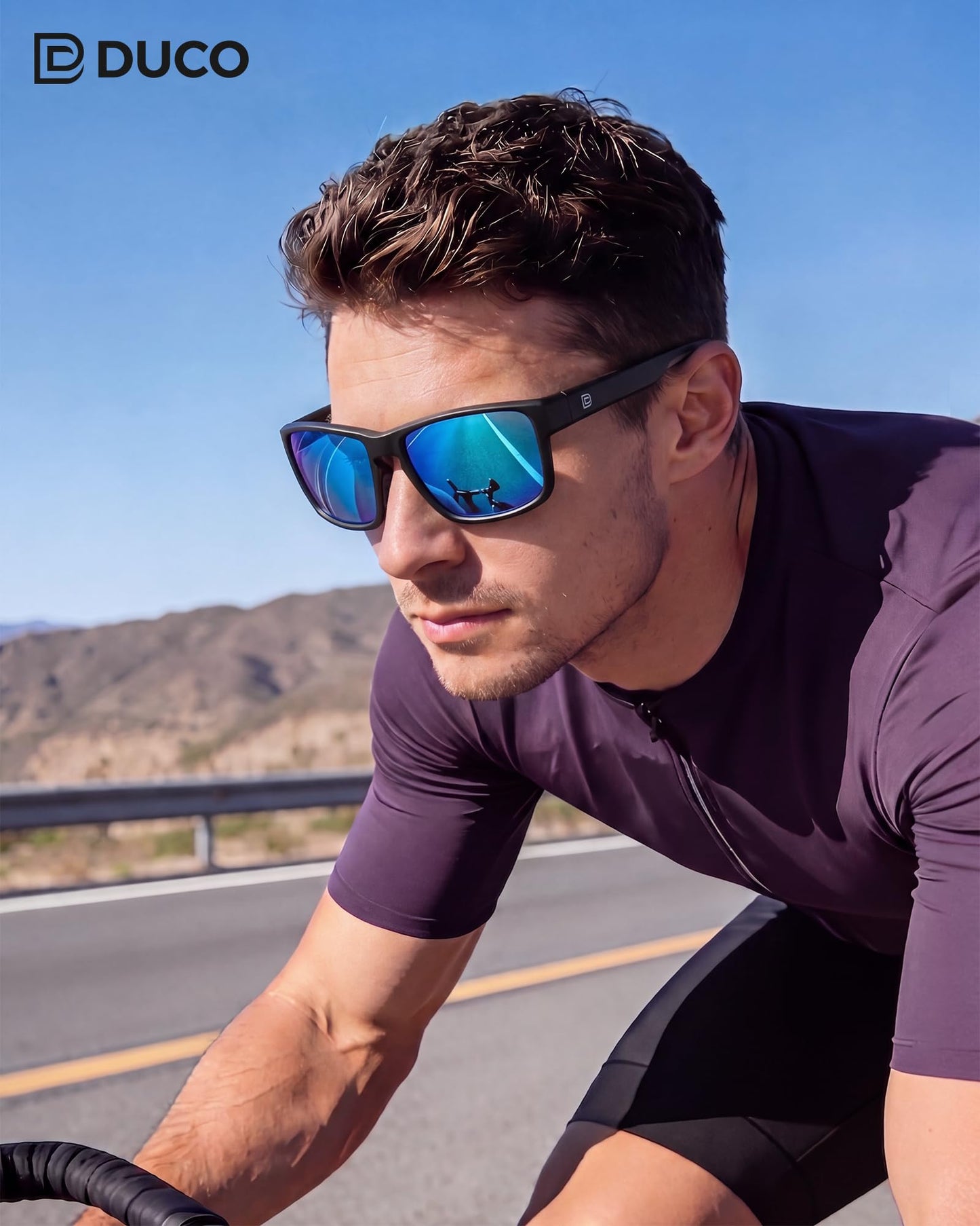 DUCO Polarized Sunglasses for Men and Women Retro Square UV400 Protection Lightweight Frame Driving Sun Glasses DC6288 (Matte Black Frame Revo Blue Lens)