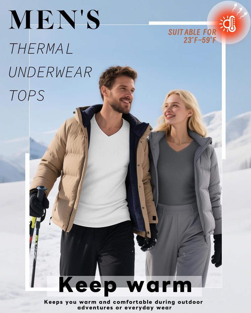 Riyiper 3 Pack Men's Thermal Shirts Long Sleeve Thick T-Shirt V Neck Fleece Undershirts Basic Comfortable Winter Layer Tops(Black, White, Gray,X-Large)