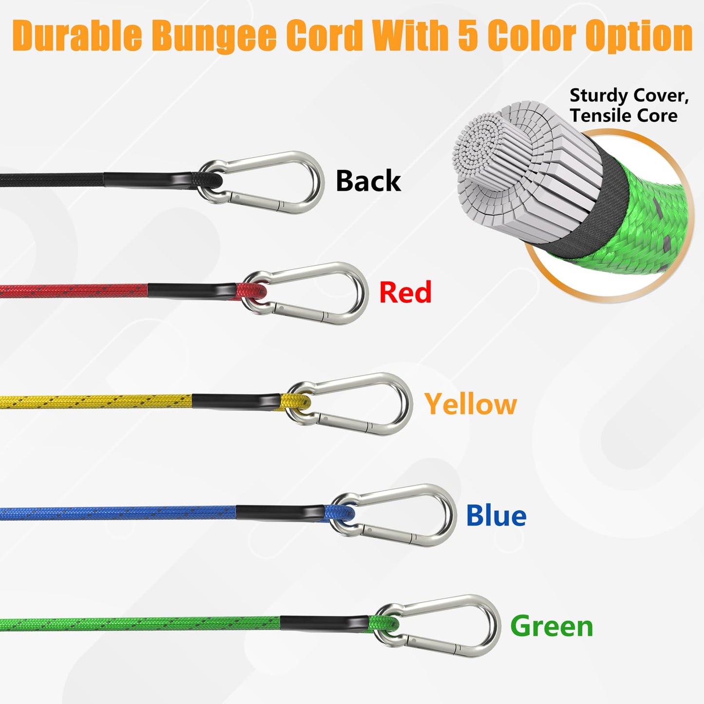 sprookber 8 Inch Bungee Cords with Stainless Steel Carabiner, Heavy Duty Strong Bungee Cords for Camping, Tarps, Bike Rack, Hand Carts etc, Set of 4