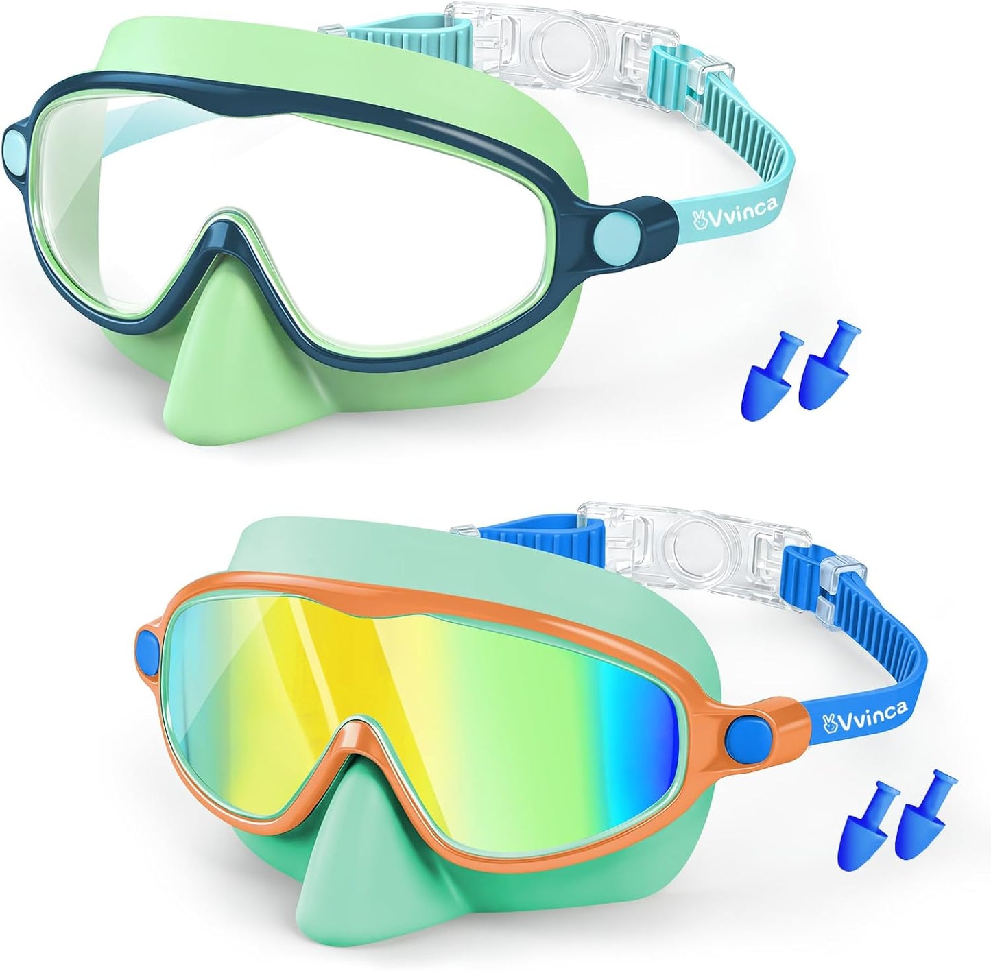Vvinca Kids Swim Goggles - Anti-Fog UV Protection with Nose Cover | 2 Pack for Ages 3-14