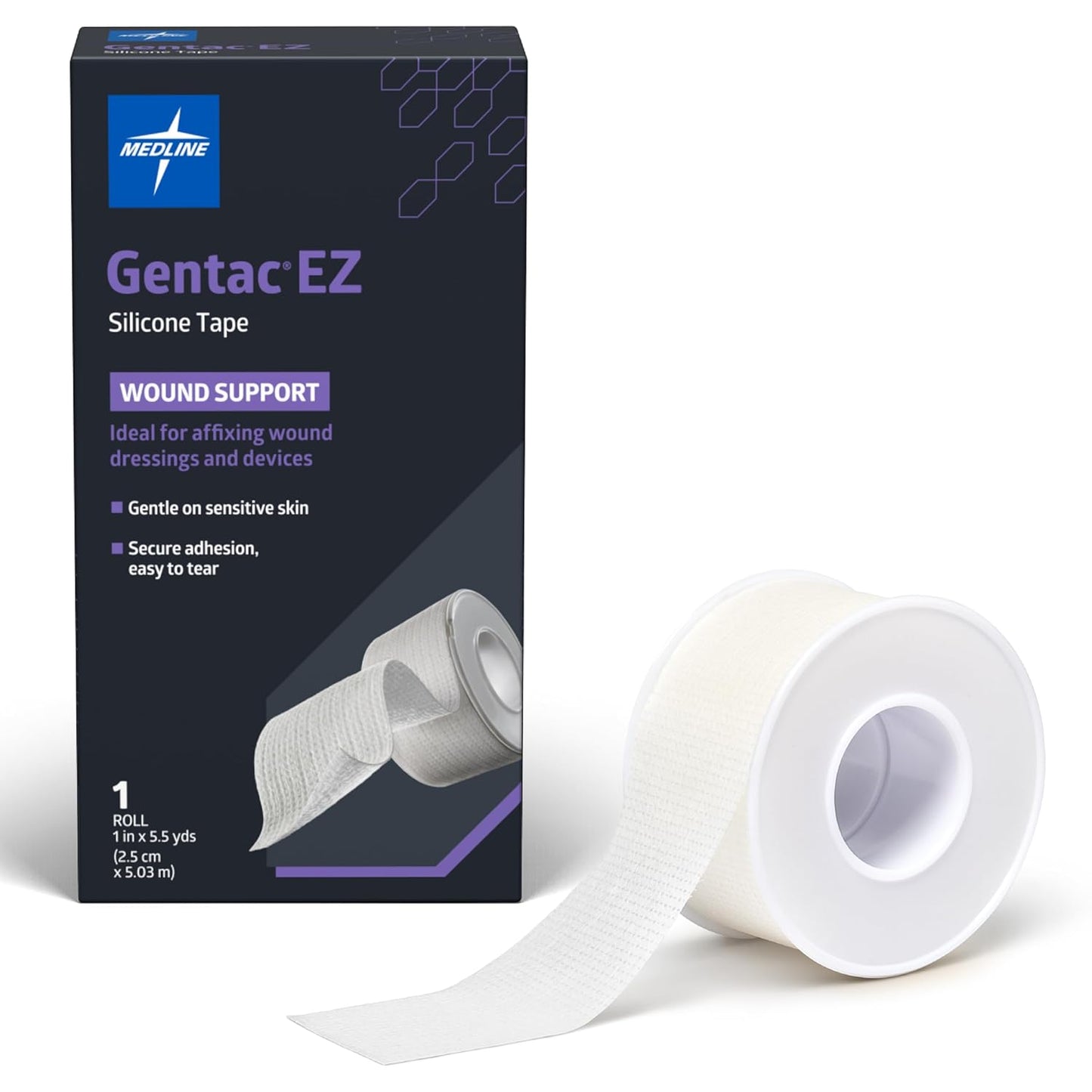 Medline Gentac EZ Silicone Tape - Easy Tear Medical Tape for Sensitive Skin | 1” x 5.5 Yards