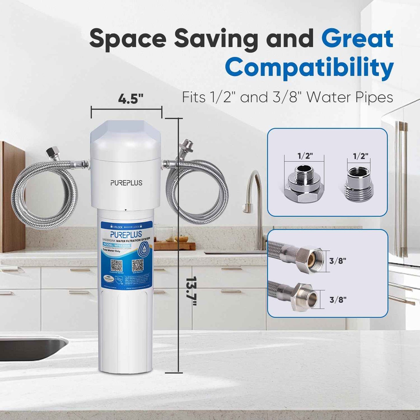 PUREPLUS Under Sink Water Filter System, 22000 Gallons, 99.99% Chlorine Reduction, NSF/ANSI 42 Certified,Removes Heavy Metals,Chlorine, Direct Connect Under Counter Water Filtration System
