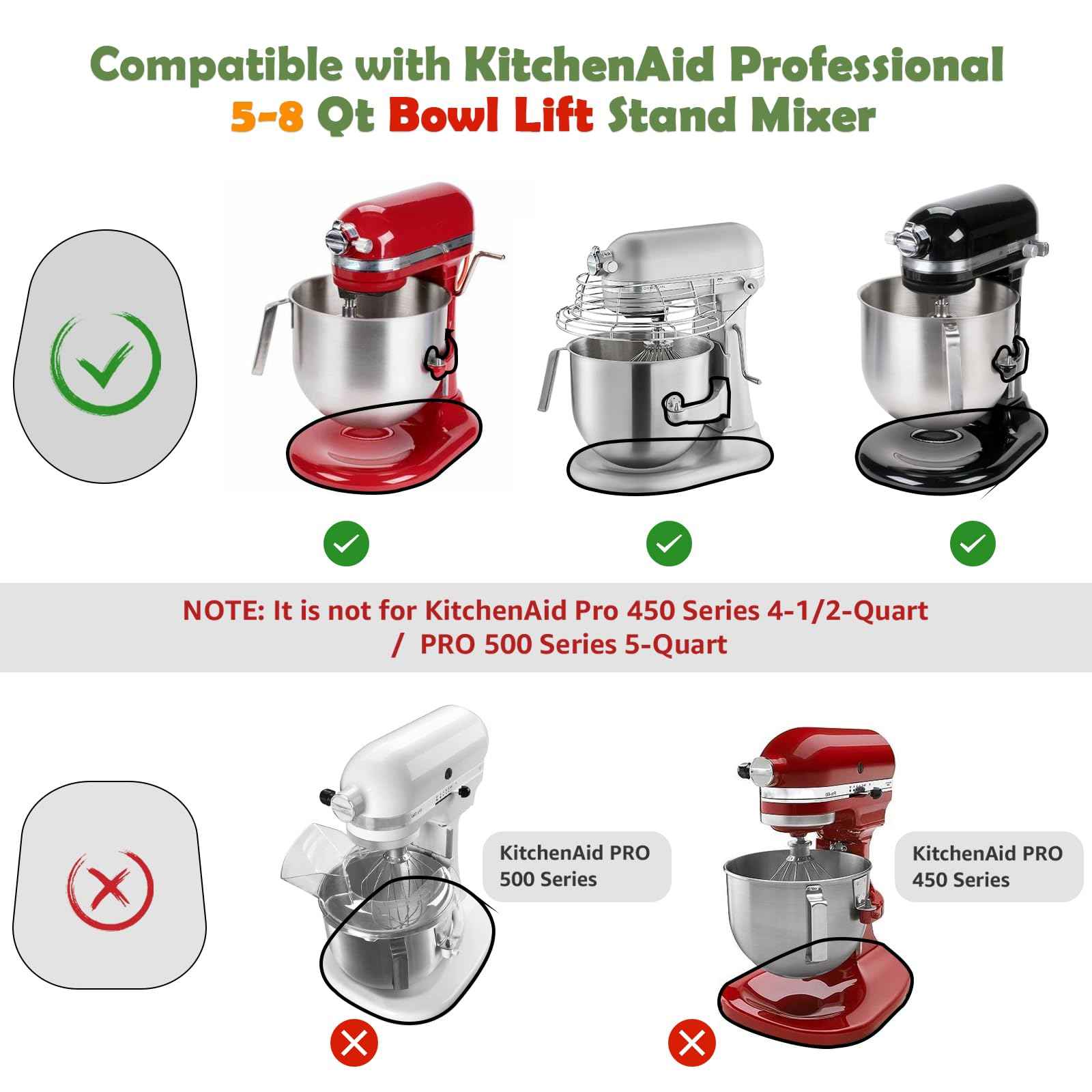 Mixer Slider Mat for Kitchen Aid 5-8 Qt Bowl Lift Stand Mixer, Counter Sliding Mat Kitchen Appliance Sliding Tray for Kitchenaid 5-8 Qt Professional Mixer Countertop Storage Accessories Moving Board