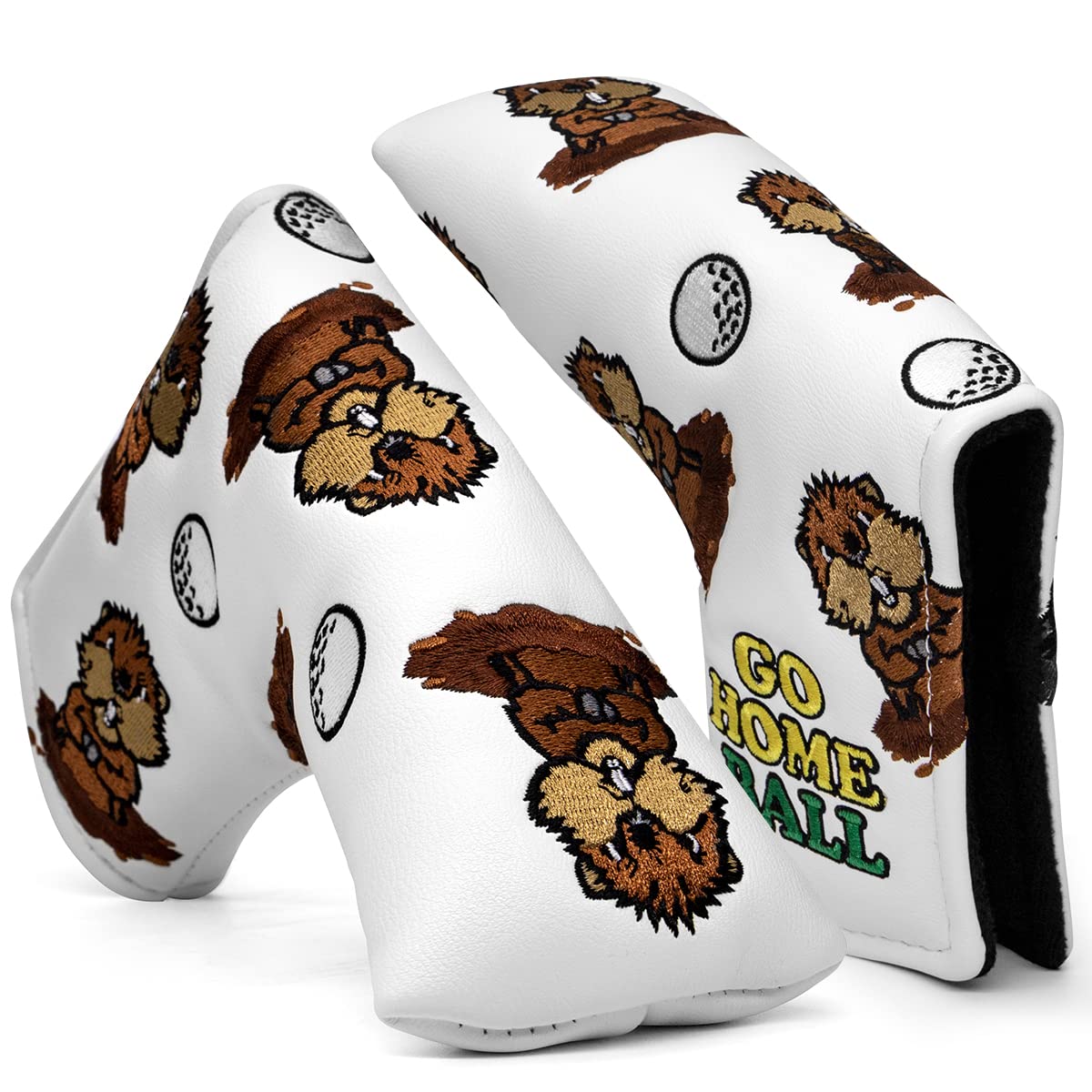 Barudan Golf Putter Head Cover Magnetic Blade Putter Cover Headcover Gopher Headcover Golf Gift for Husband or Dad (White)