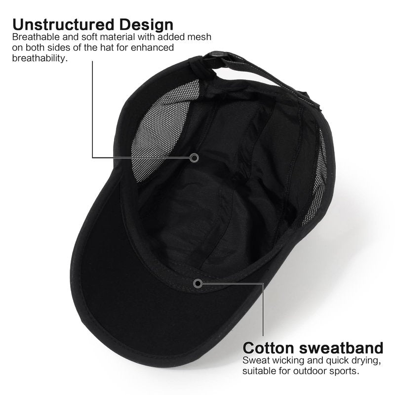 HH HOFNEN Quick Dry Baseball Cap Unstructured Running Cap Water-Resistant UPF 50+ Mesh Golf Sun Hats for Men Women Black