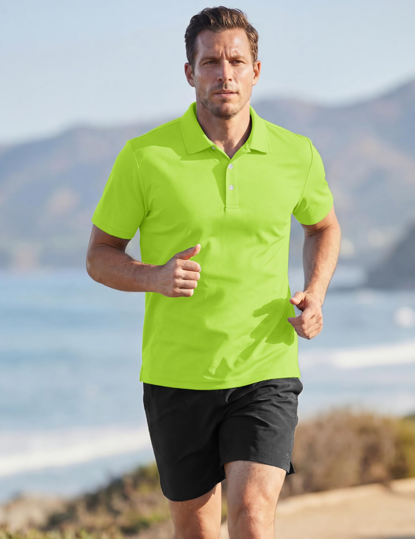 TACVASEN Mens Golf Shirt Dry Fit Mens Polo Shirts Short Sleeve Performance Golf Polos for Men with Collar Work Shirts Neon Green, 2XL