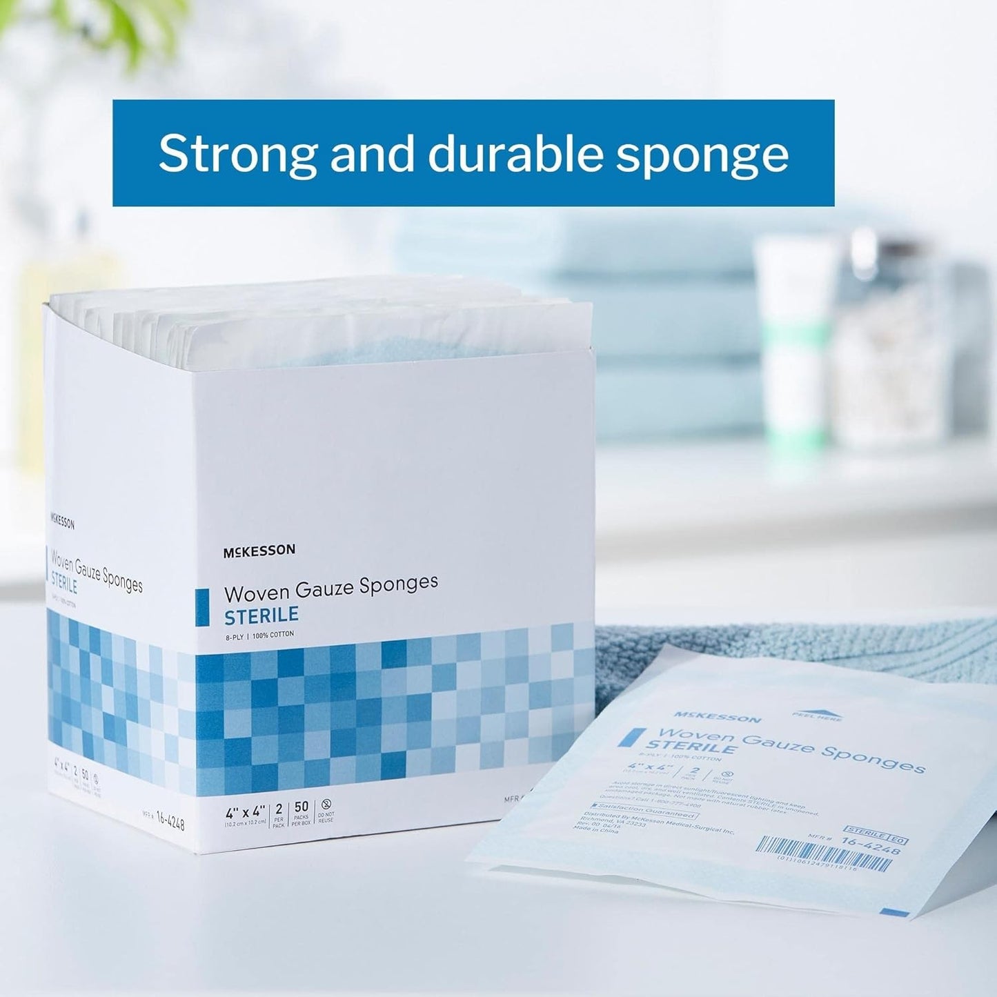 McKesson Woven Gauze Sponges - Sterile 8-Ply 100% Cotton, 4" x 4", 50 Packs of 2 Sponges Each