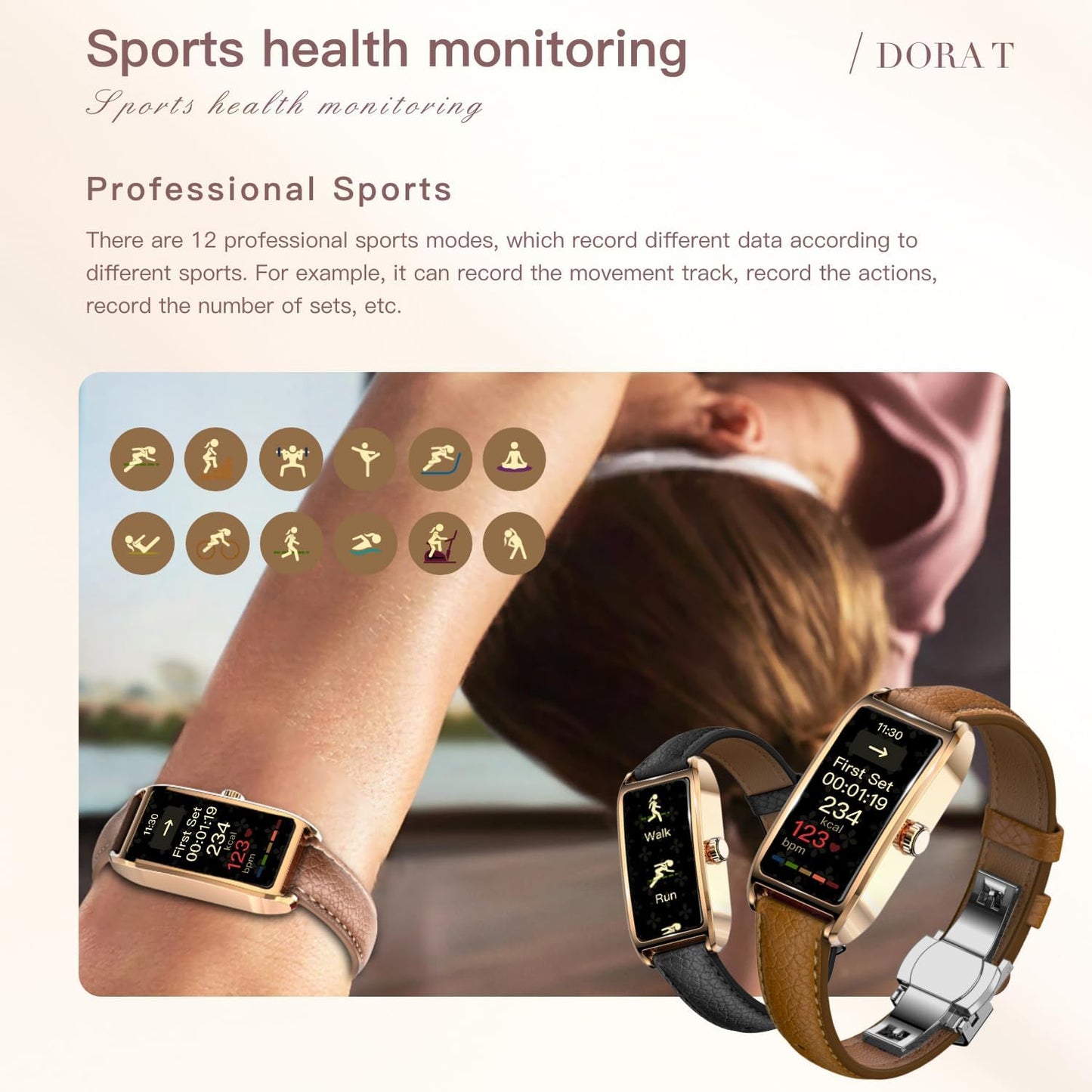 CNBRO Fitness Tracker for Women Ladies Fitness Watch Dressy Leather Strap Alloy Case Luxury Fashion Heart Rate Monitor Sleep Tracker Pedometer Step Counter Waterproof Elegant Smart Watches for Womens