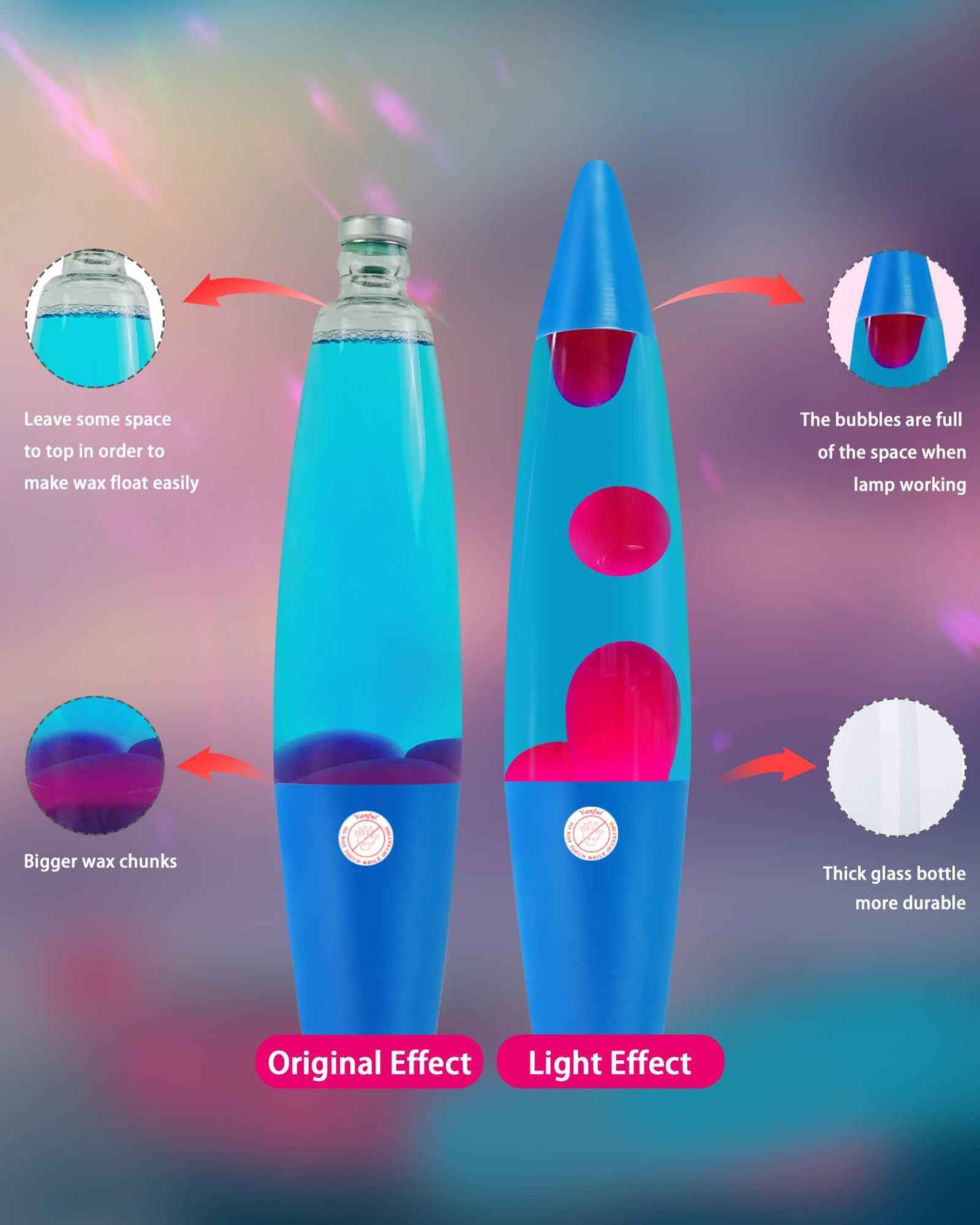 Vanful Liquid Motion Lamp Large Adored by Adults and Kids for Years, Motion Lamp with Pink Wax in Blue Water for Boys Girls Bedroom Office Decor, Relaxing Mood Light for Night Birthday Party