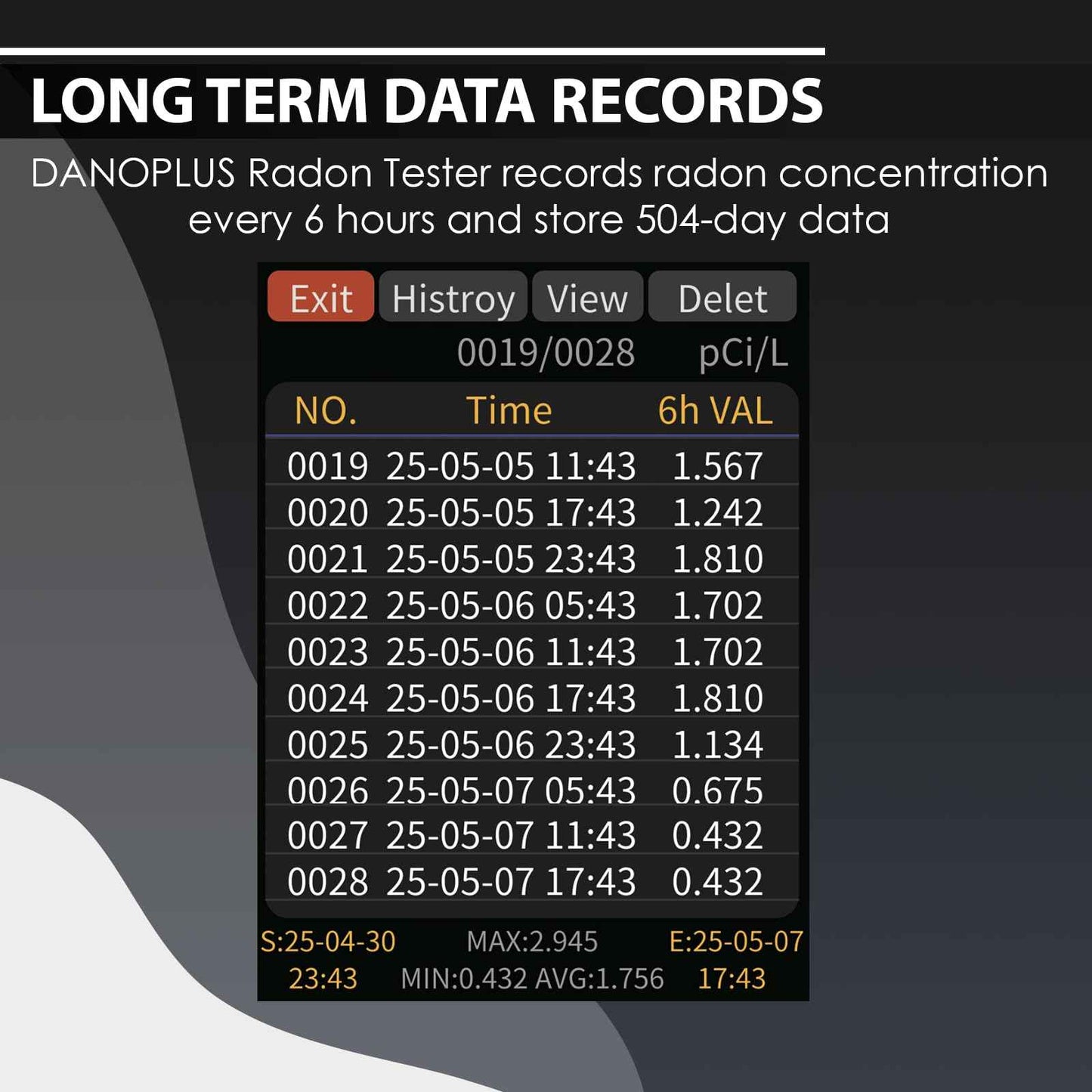 Radon Detector Portable Radon Tester, 0.09-1000pCi/L Radon Detector for Home, 504-Day Data Storage Radon Monitor with Buzzer and Visual Alarm, Large LCD Screen 45-Day Battery Life for Home Basement