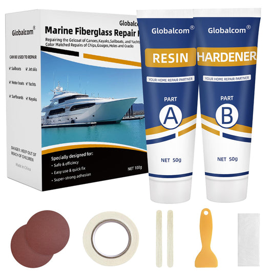 Globalcom Fiberglass Boat Repair Kit White, Gel Coat Repair Kit for Boats