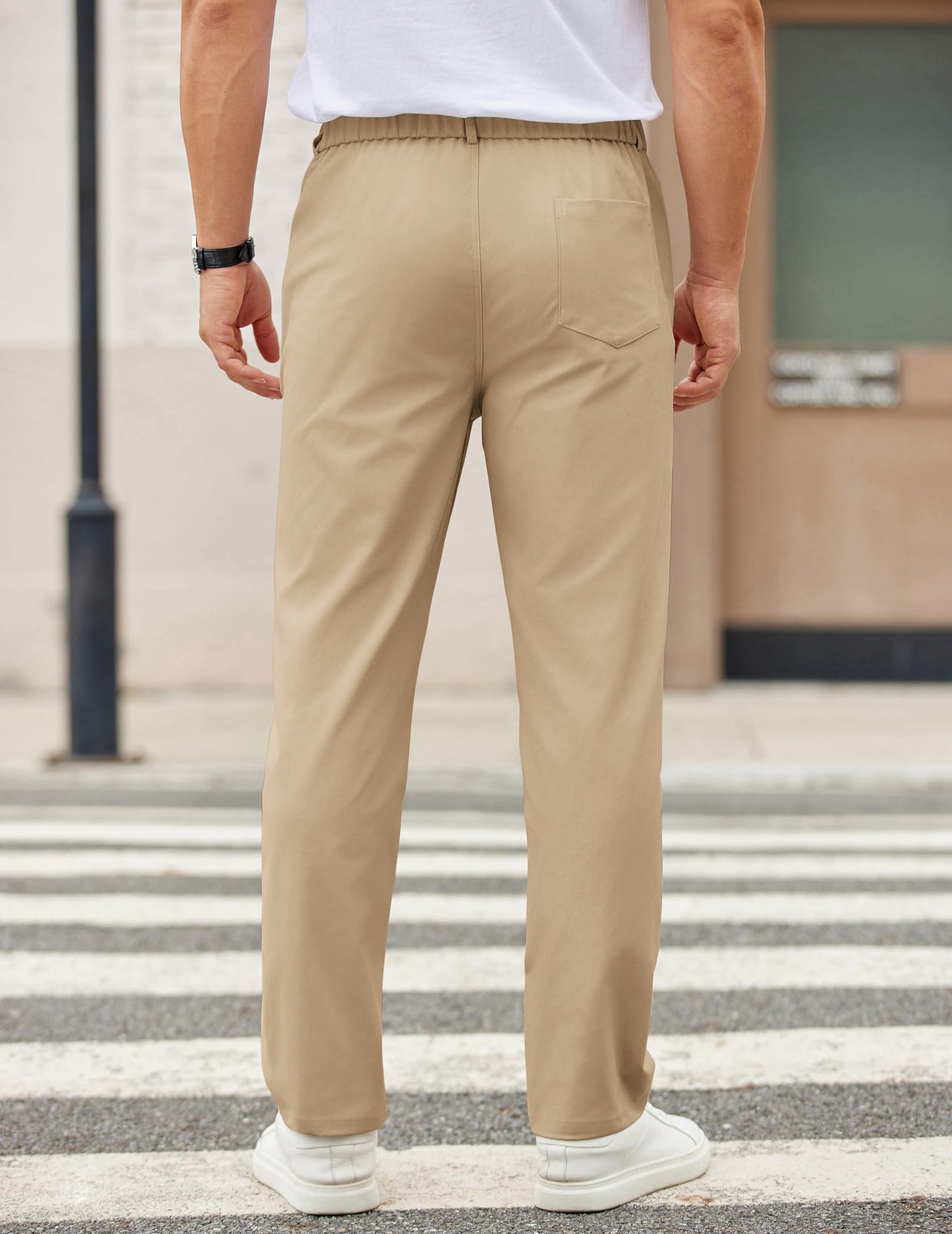 COOFANDY Mens Casual Dress Pants Relaxed Fit Lightweight Slacks Classic Stretch Twill Work Pants Khaki