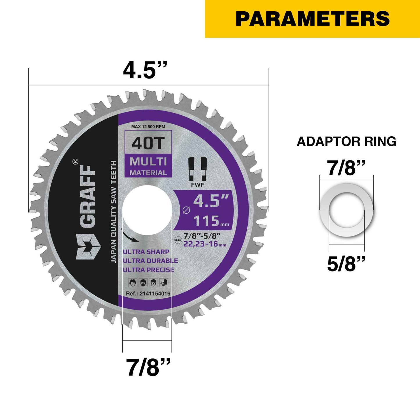 GRAFF 4-1/2 Inch Circular Saw Blade with 7/8-Inch Arbor - 40-Teeth Grinder Saw Blade for Aluminium, Metal, Wood, Plywood, Drywall, Plastic - Wood Cutting Blade for Angle Grinder