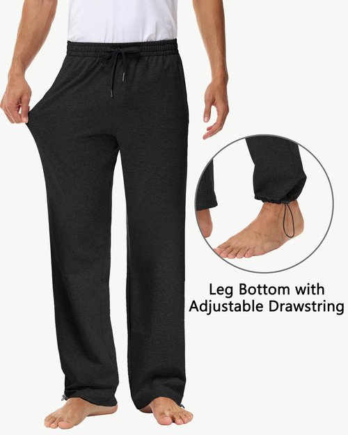MIVEI Men's 34" Cotton Yoga Sweatpants - Athletic Casual Lounge Open Bottom Straight Leg Loose Sweat Pants with Zip Pockets Black