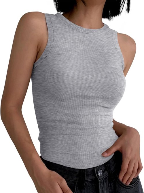 ANRABESS Women's Sleeveless High Neck Tank Top - Casual Slim Fit Ribbed Shirt for Summer Fashion