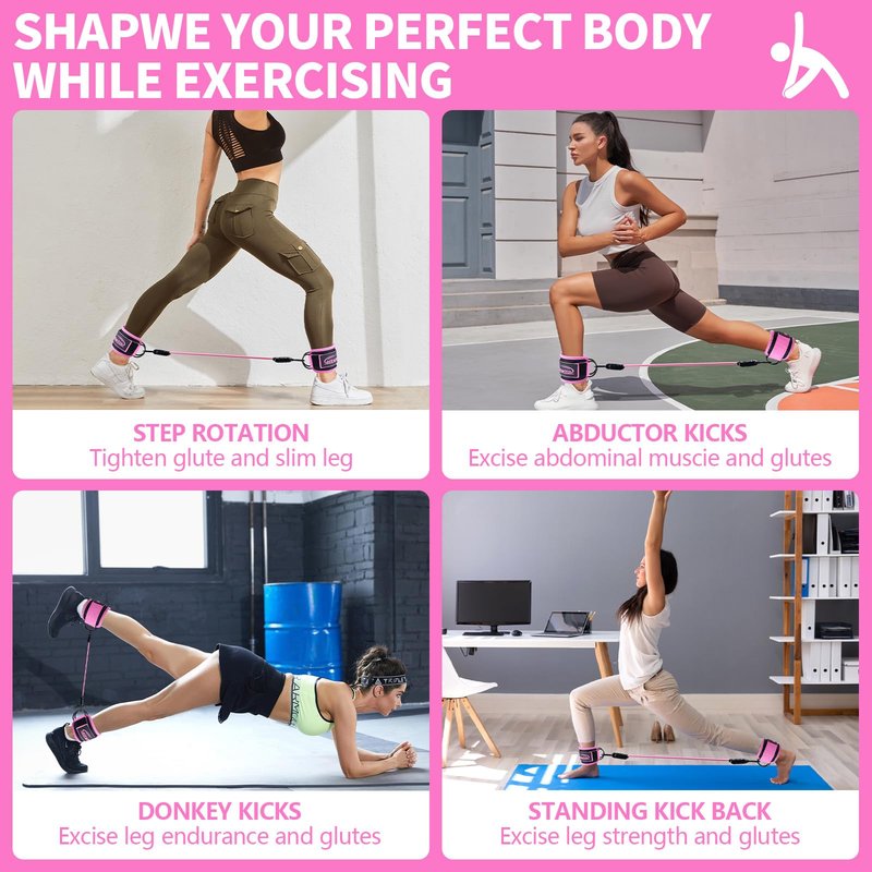 Ankle Resistance Bands with Cuffs, Resistance Bands for Leg, Ankle Bands for Working Out, Booty Workout Equipment for Kickbacks Hip Fitness Training Ankle Strap with Exercise Bands for Women
