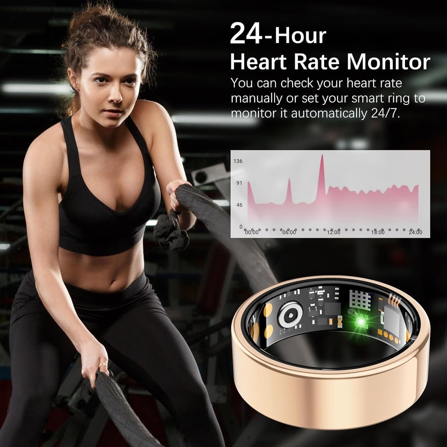 Skiennix Smart Ring - Health Tracker for Men & Women | Heart Rate, Blood Oxygen, Sleep Monitor - Rose Gold, Size 9