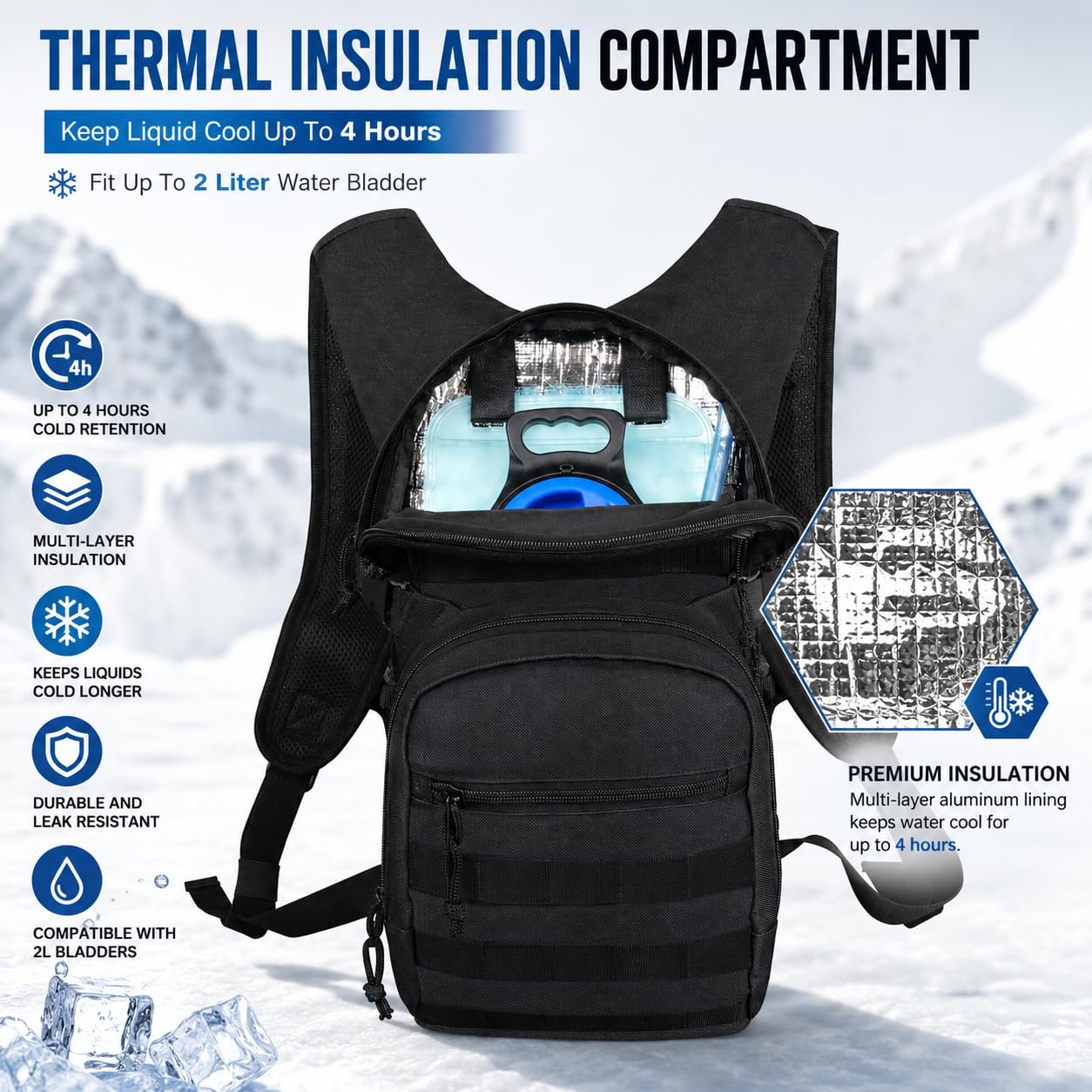 Hydration Backpack with 2L Water Bladder Tactical Molle Water Backpack for Men Women Hydration Pack for Hiking, Biking, Running and Climbing