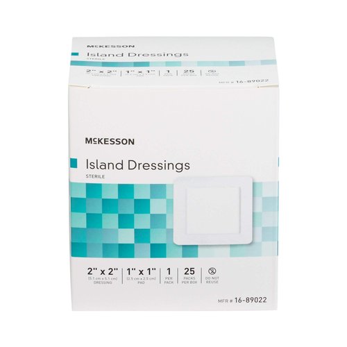McKesson Island Dressings, Sterile, Dimension 2 in x 2 in, Pad 1 in x 1 in, 25 Count, 1 Pack