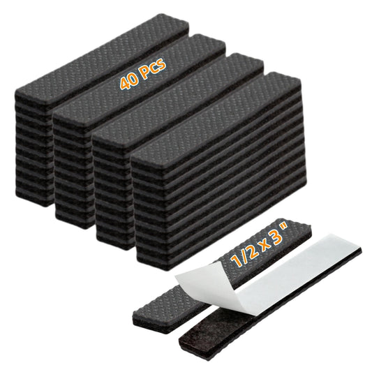 Furnigear Non Slip Furniture Pads 1/2" x 3" Rubber Strips Self Adhesive Furniture Grippers Chair Leg Pads Rubber Chair Feet Anti Scratches Non Skid Furniture Pad Floor Protectors, 40 Pcs Rectangle