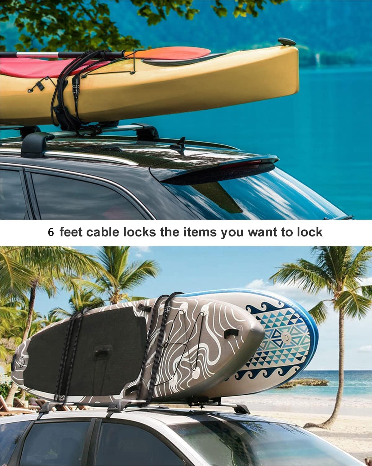NDakte Bike Lock - Extra Long Straight Cable Lock (6FT to 27FT) with Resettable Combination for Kayaks & Scooters