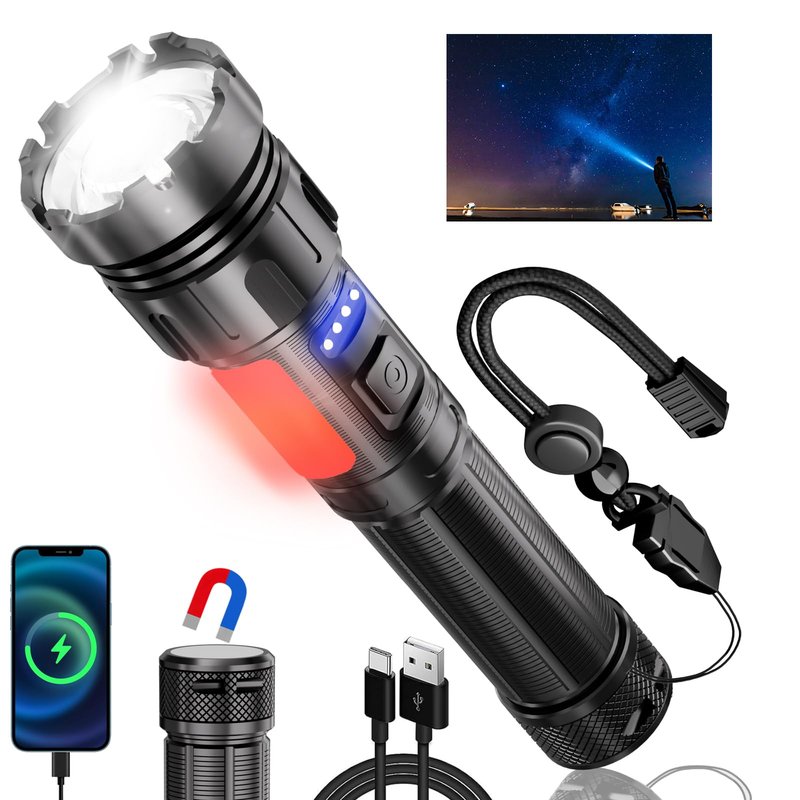 Skywolfeye Rechargeable Flashlights High Lumens, 1200.000 LM Super Bright Flashlight 7 Modes Zoomable LED Hands-Free Magnetic Inspection Light for Kids Adults Outdoor Camping Hiking Emergency