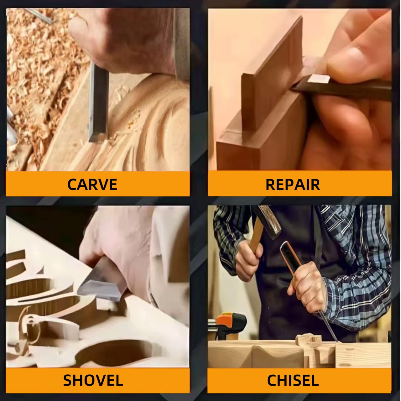 4 Piece Wood Chisel Sets Woodworking Tools Set, Wood Chisels for Woodworking with Steel Hammer End, Wood Tools Chisel Set Woodworking with Ergonomic Plastic Handle