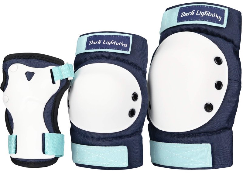 Dark Lightning Kids/Junior/Youth Knee Pads Elbow Pads Wrist Guards 3 in 1 Protective Gear, for Skateboard,Roller Skate,Inline,Cycling,MTB Bike,Scooter(Navy Blue,L)