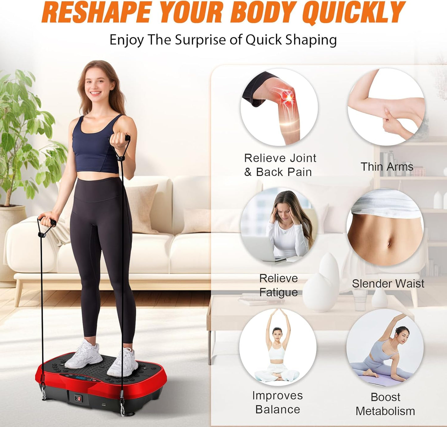 Skiennix Vibration Plate Exercise Machine - 200 Adjustable Speeds & 10 Programs | 500LBS Capacity, Resistance Bands for Whole Body Fitness