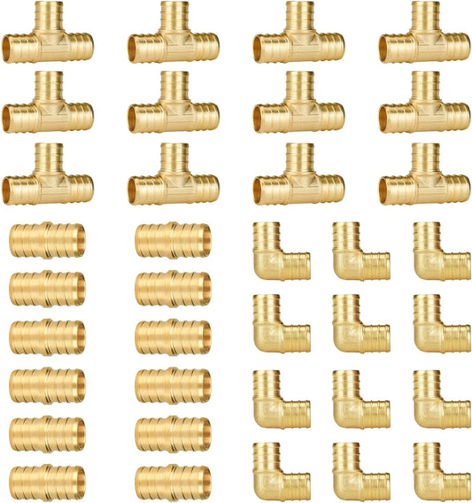 36-Pack 3/4" PEX Fittings Set - Lead-Free Brass Elbow, Tee & Coupling Assortment, NSF Certified