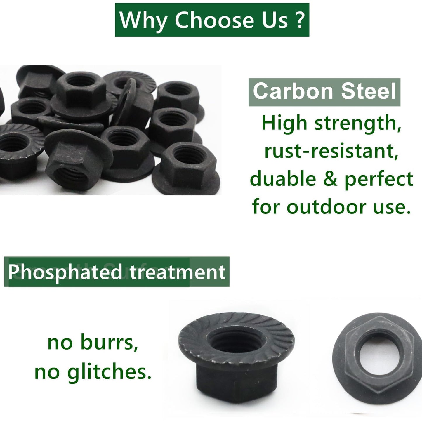 QYIMLI 20Pcs M10 x 1.25mm Flange Nut, Carbon Steel Thread Hardware Nuts Serrated Flange Lock Nuts Metric Hex Flange Nuts Bright Finish (Black)